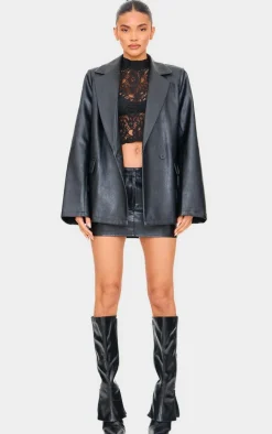 Black Distressed Faux Leather Blazer