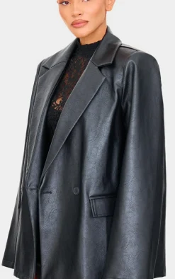 Black Distressed Faux Leather Blazer