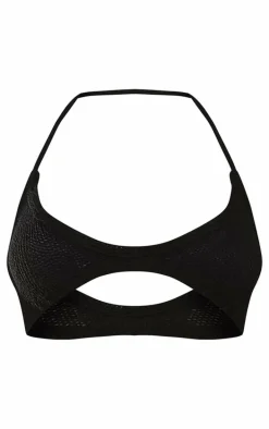 Black Distressed Knit Tie Neck Bralet