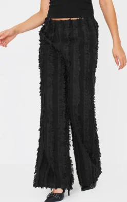 Black Distressed Low Rise Straight Leg Pants