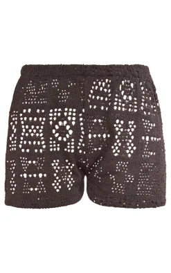 Black Distressed Textured Rib High Waisted Hot Pants