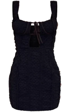Black Dobby Textured Cut Out Bodycon Dress