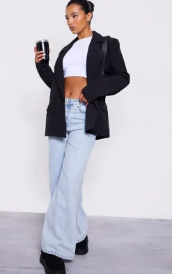 Black Double Breasted Oversized Boxy Fit Blazer