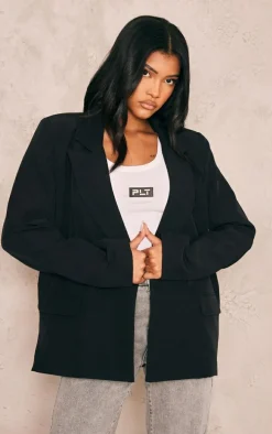 Black Double Breasted Oversized Boxy Fit Blazer