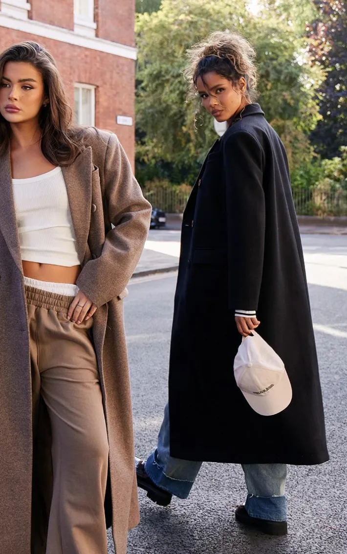 Black Double Breasted Oversized Structured Coat