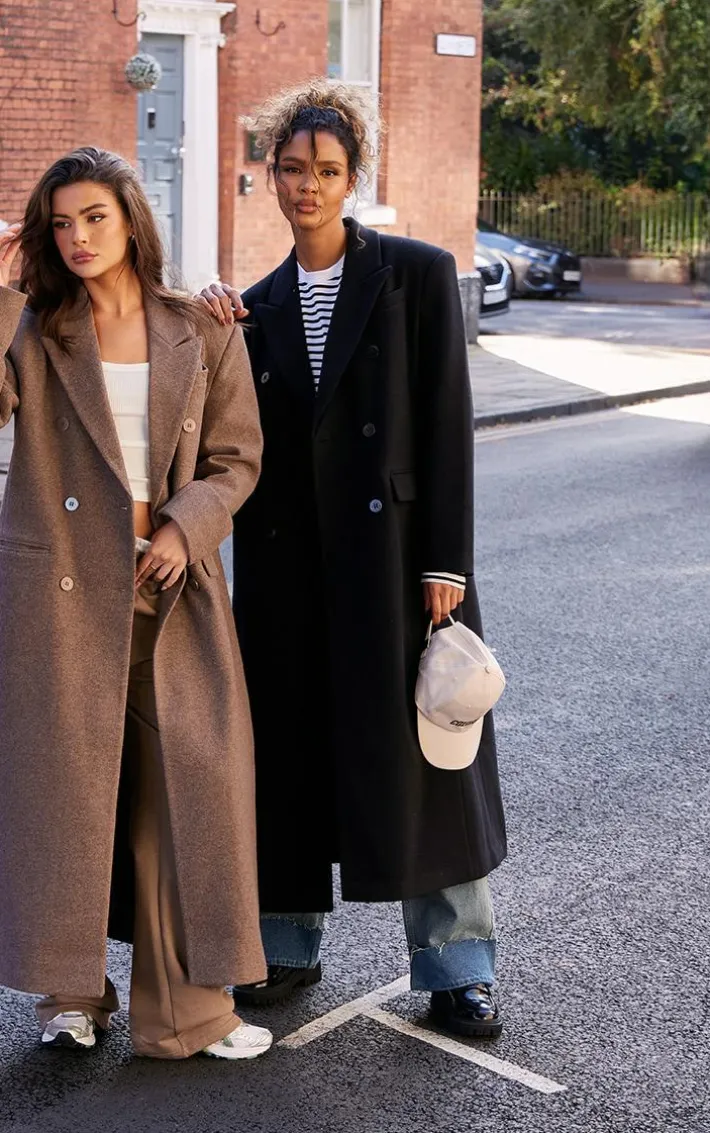 Black Double Breasted Oversized Structured Coat