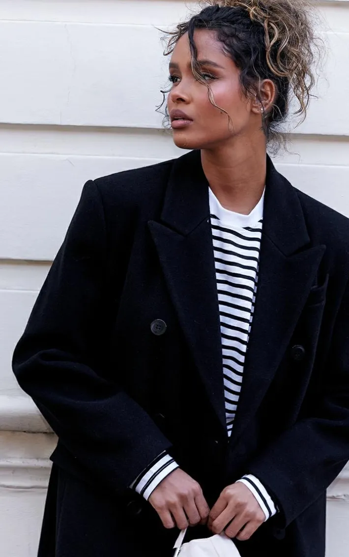 Black Double Breasted Oversized Structured Coat