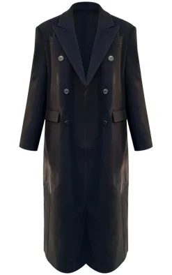 Black Double Breasted Oversized Structured Coat