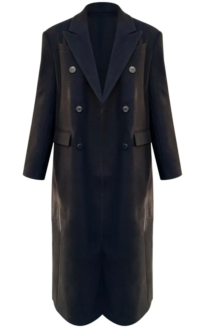 Black Double Breasted Oversized Structured Coat