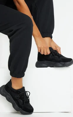 Black Double Bubble Sole Lace Up Sneakers
