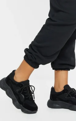 Black Double Bubble Sole Lace Up Sneakers