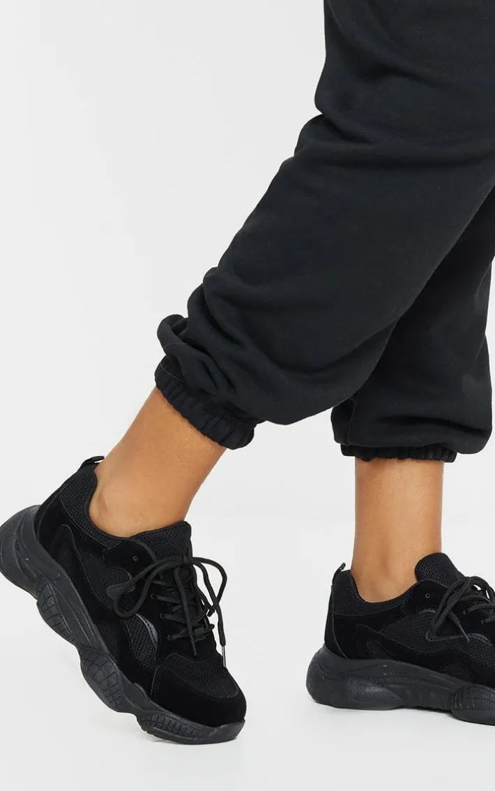 Black Double Bubble Sole Lace Up Sneakers