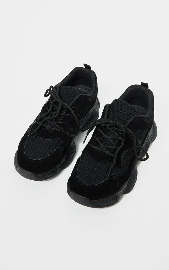 Black Double Bubble Sole Lace Up Sneakers