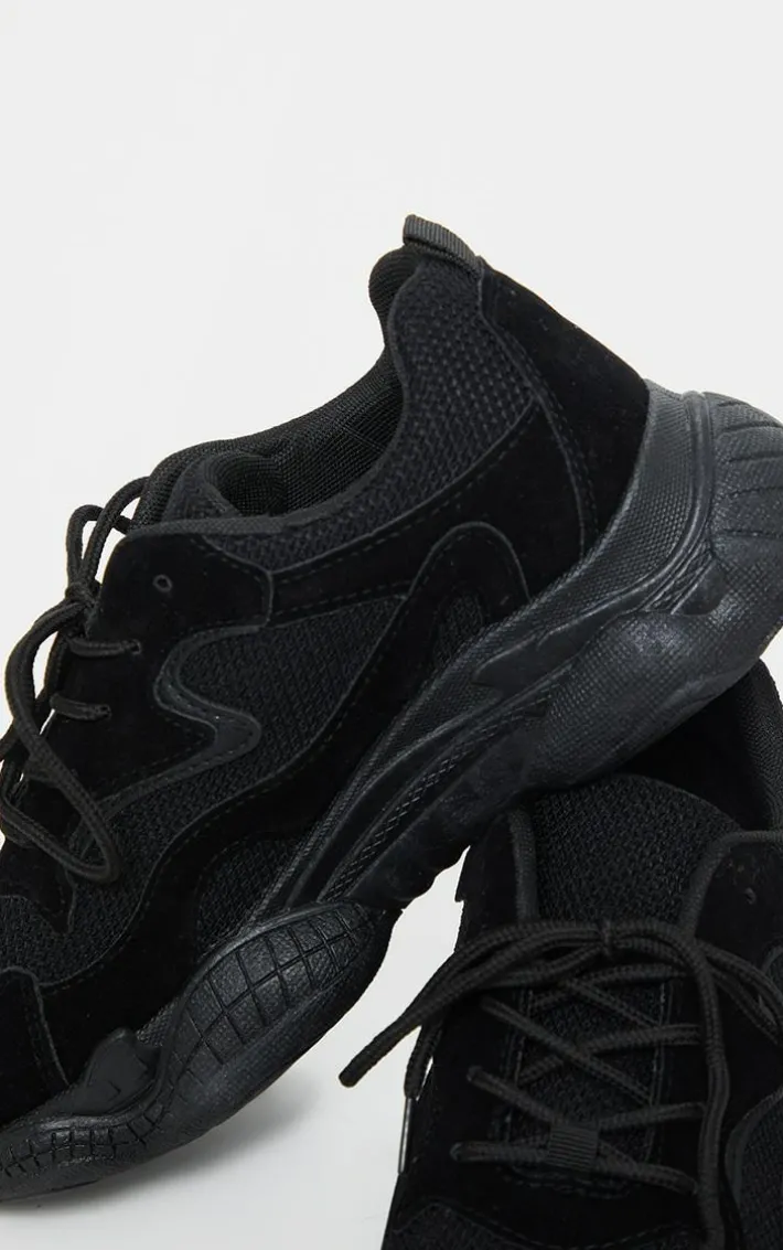 Black Double Bubble Sole Lace Up Sneakers