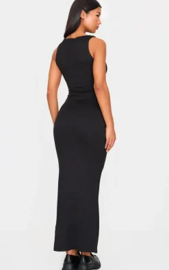 Black Double Contour High Neck Maxi Dress