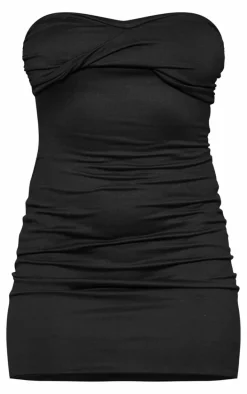 Black Double Contour Twist Bandeau Bodycon Dress