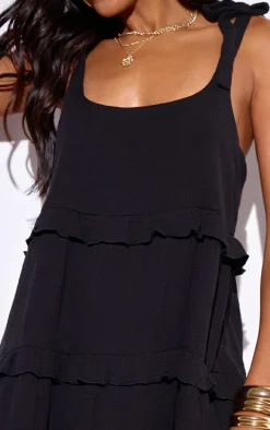Black Double Gauze Frill Beach Dress