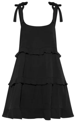 Black Double Gauze Frill Beach Dress