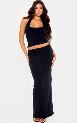 Black Double Layer Contour Jersey Maxi Skirt