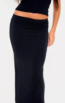 Black Double Layer Contour Jersey Maxi Skirt