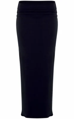 Black Double Layer Contour Jersey Maxi Skirt