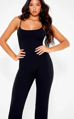 Black Double Layer Contour Jersey Strappy Scoop Back Jumpsuit