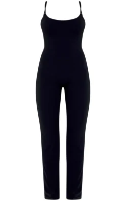 Black Double Layer Contour Jersey Strappy Scoop Back Jumpsuit
