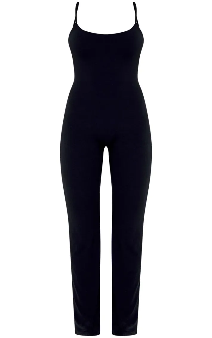 Black Double Layer Contour Jersey Strappy Scoop Back Jumpsuit