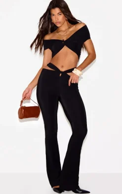 Black Double Layer Slinky Twist Crop Top