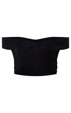 Black Double Layer Slinky Twist Crop Top