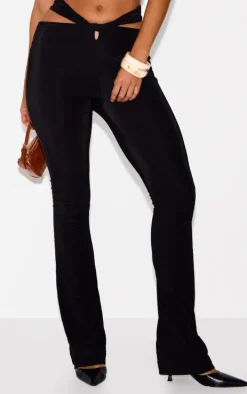 Black Double Layer Slinky Twist Flare Pants