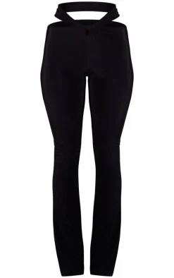 Black Double Layer Slinky Twist Flare Pants
