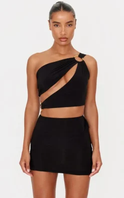 Black Double Layer Slinky Trim Detail Mini Dress