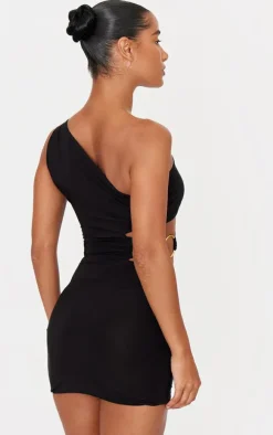 Black Double Layer Slinky Trim Detail Mini Dress