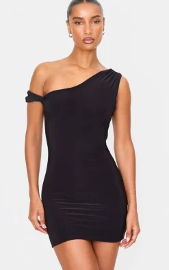 Black Double Layer Slinky Twist Bodycon Dress