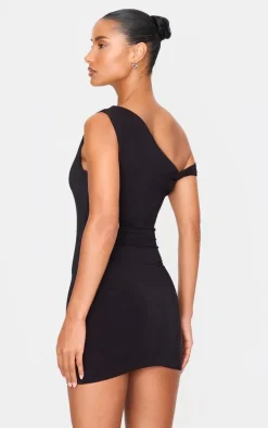 Black Double Layer Slinky Twist Bodycon Dress