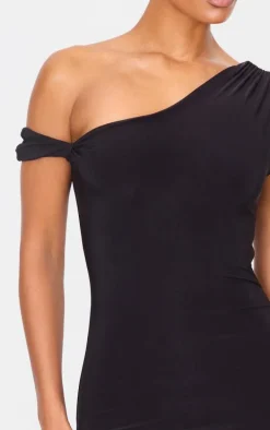 Black Double Layer Slinky Twist Bodycon Dress