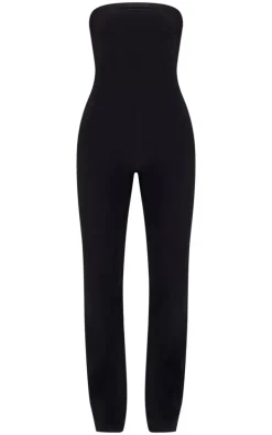 Black Double Layer Slinky Bandeau Straight Leg Jumpsuit