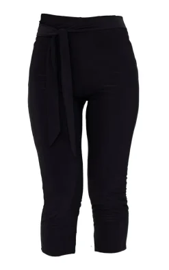 Black Double Layer Wrap Waist Capri Leggings