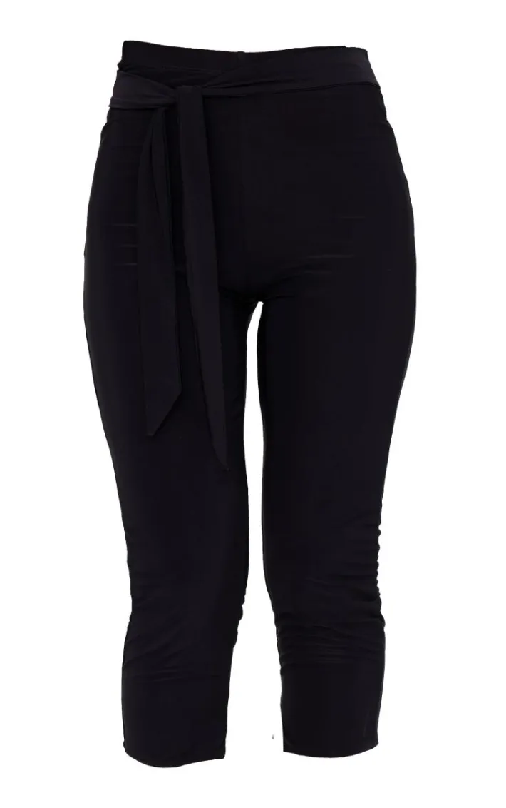 Black Double Layer Wrap Waist Capri Leggings