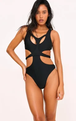 Black Double Layered Cut Out Swimsuit