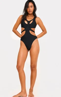 Black Double Layered Cut Out Swimsuit