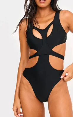 Black Double Layered Cut Out Swimsuit