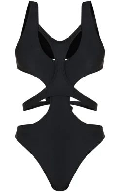 Black Double Layered Cut Out Swimsuit