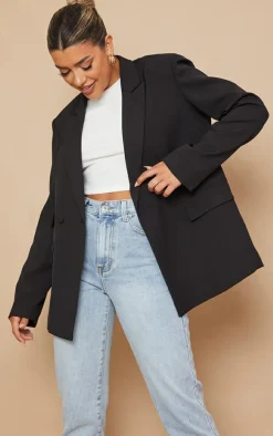 Black Double Pocket Detail Double Breasted Blazer