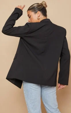 Black Double Pocket Detail Double Breasted Blazer