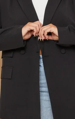 Black Double Pocket Detail Double Breasted Blazer