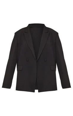 Black Double Pocket Detail Double Breasted Blazer