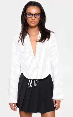 Black Drawstring Double Waistband Tailored Pleated Mini Skirt