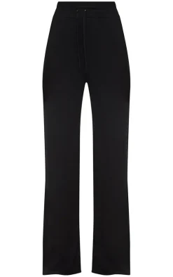 Black Drawstring Jersey Wide Leg Pants